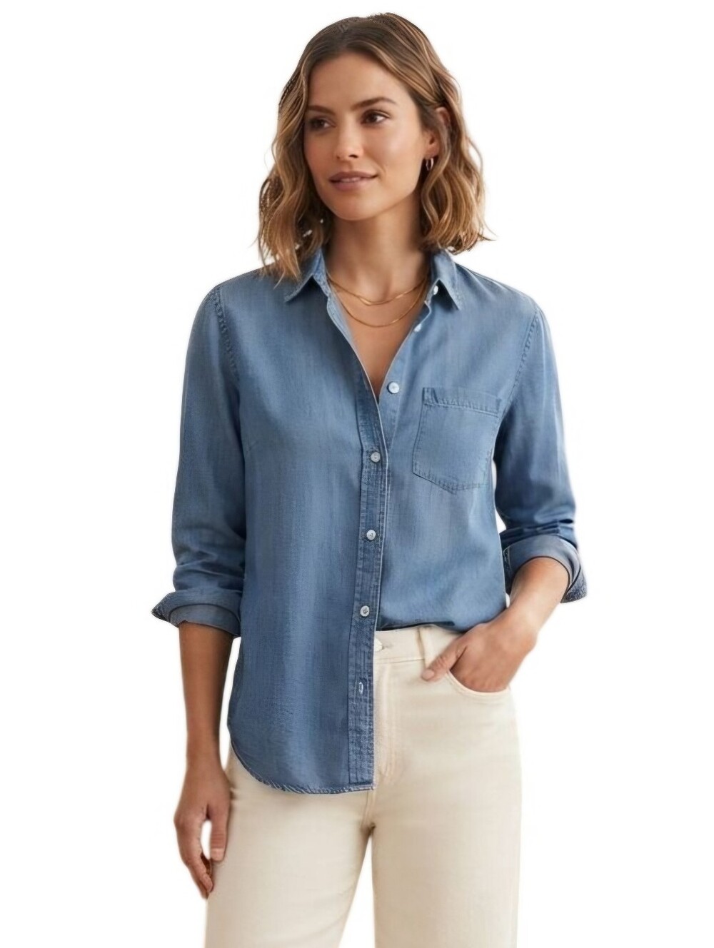 Club Monaco Slim Fit Cotton Chambray Shirt Designer Sustainable Size XL
